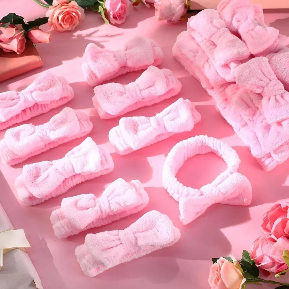 Pink Spa Headbands Bulk 50 Pcs Soft Microfiber Removable Bows for Women